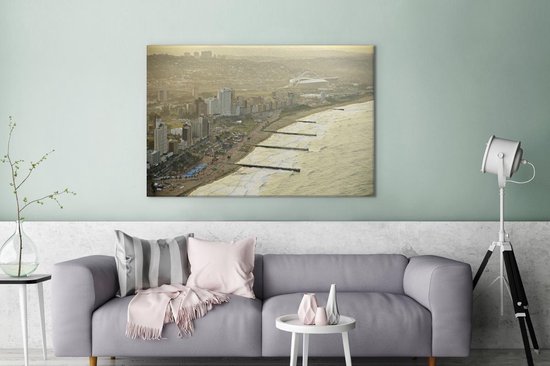 Avondlicht over de stad Durban in Zuid-Afrika Canvas 120x80 cm - Foto print op Canvas schilderij (Wanddecoratie woonkamer / slaapkamer)