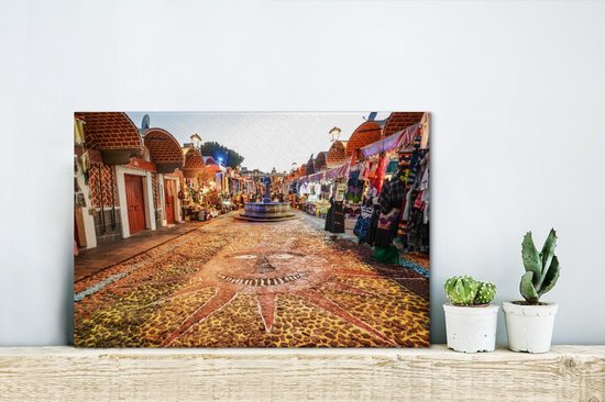 Markt in de stad Puebla in Mexico Canvas 140x90 cm - Foto print op Canvas schilderij (Wanddecoratie woonkamer / slaapkamer)