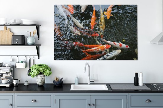 Un grand groupe de toile de carpe koi 140x90 cm - Tirage photo sur toile (Décoration murale salon / chambre) / Peintures sur toile animaux sauvages
