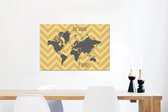 Canvas Wereldkaart - 90x60 - Wanddecoratie Wereldkaart - Grijs - Patroon