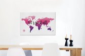 Canvas Wereldkaart - 60x40 - Wanddecoratie Wereldkaart - Roze - Kompas