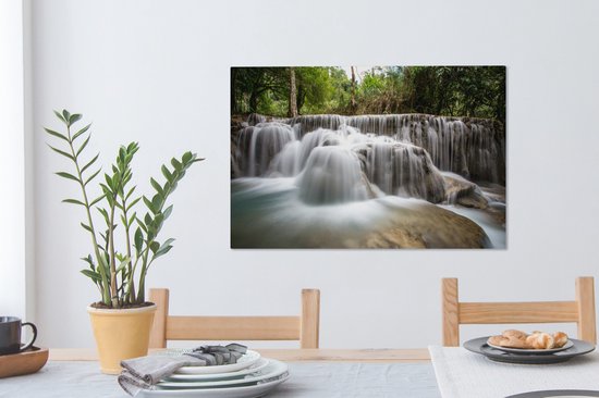 Cascades de Kuang Si au Laos depuis une toile de perspective basse 2cm 90x60 cm - Tirage photo sur toile (Décoration murale salon / chambre)