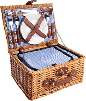 Sens Design Rieten Picknickmand voor 2 personen inclusief koelvak, bestek, borden en wijnglazen - Blauw