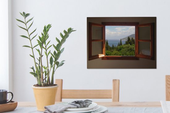 Canvas Schilderij Uitzicht in Griekenland - 40x30 cm - Wanddecoratie