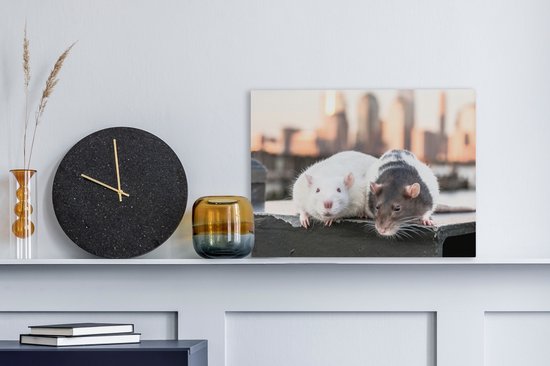 Peintures sur toile - Deux rats sur le quai - 40x30 cm - Décoration murale