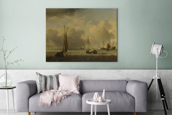 Willem van de Velde - Navires néerlandais et petits navires au large de la côte dans un vent 120x90 cm - Tirage photo sur toile (Décoration murale salon / chambre)