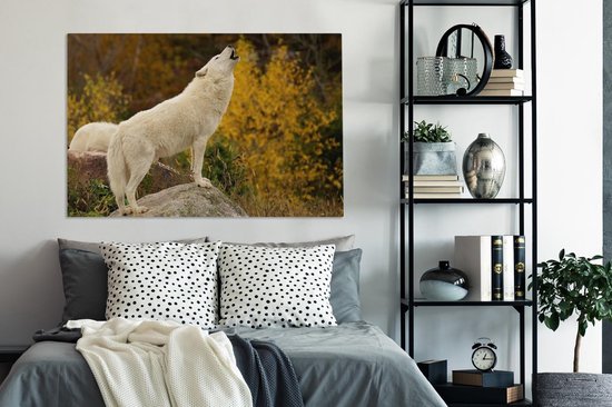 Loup hurlant à Toronto 120x80 cm - Tirage photo sur toile (Décoration murale salon / chambre) / Peintures sur toile animaux sauvages