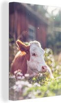 Vache se trouve dans un champ de fleurs 20x30 cm - petit - Tirage photo sur toile (Décoration murale salon / chambre)