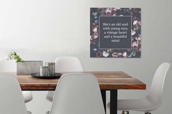 Peintures sur toile - Fleurs - Citations - Rouge - 50x50 cm - Décoration murale