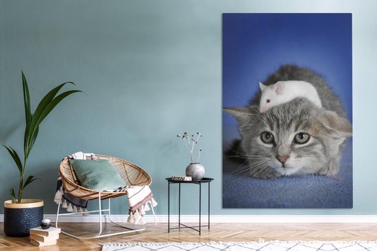 Toile chat et souris 2cm 120x180 cm - Tirage photo sur toile (Décoration murale salon / chambre) / Animaux sauvages Peintures sur toile XXL / Groot format!