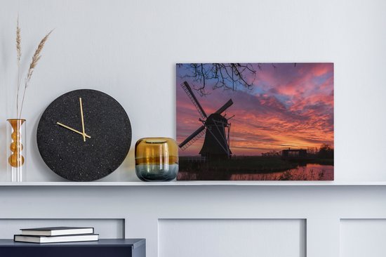 Moulin à vent pendant un lever de soleil toile 2cm 40x30 cm - petit - Tirage photo sur toile (Décoration murale salon / chambre)