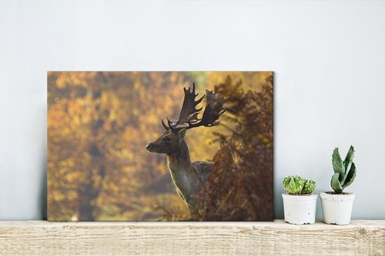 Promenade matinale d'un cerf en automne toile 2cm 30x20 cm - petit - Tirage photo sur toile (Décoration murale salon / chambre) / Animaux sauvages Peintures sur toile