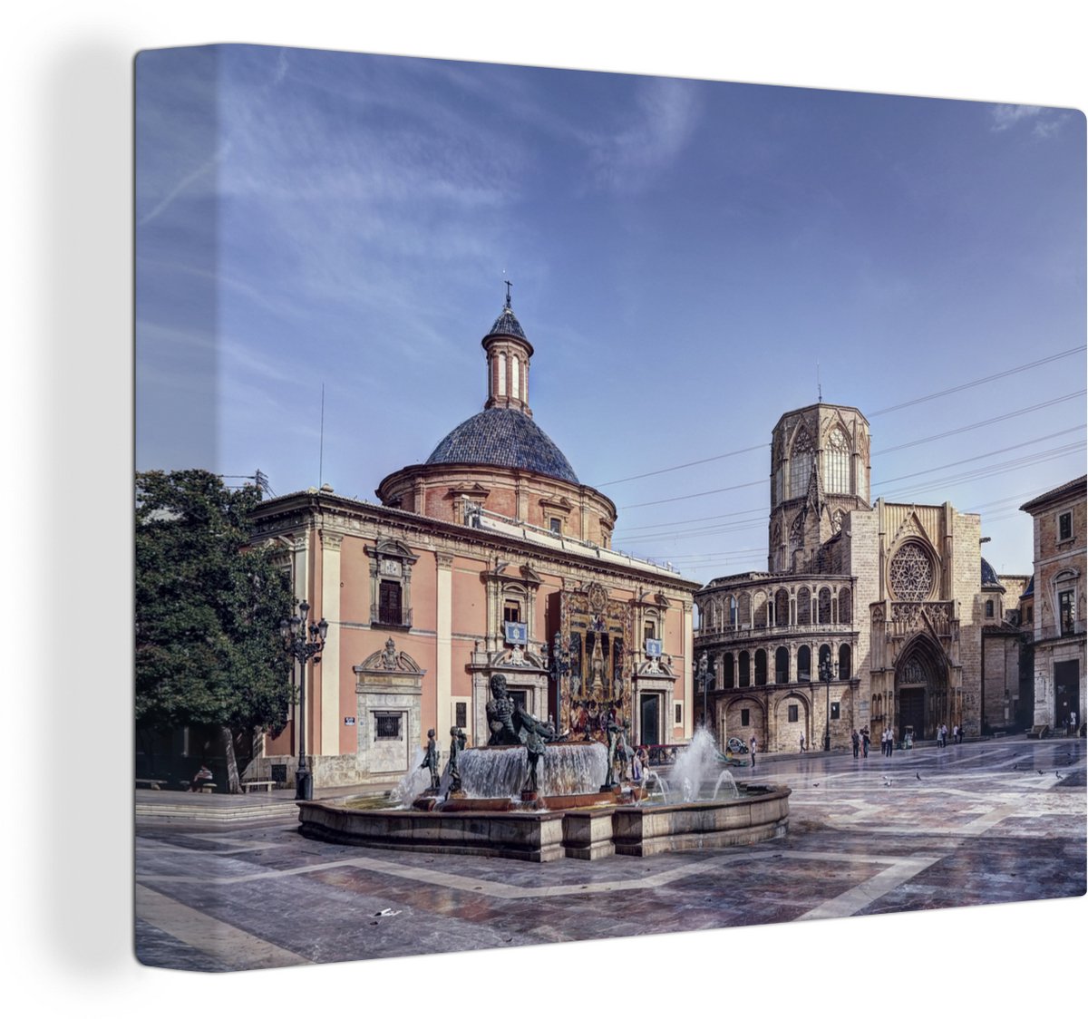 Canvas Schilderij Valencia - Fontein - Architectuur - 80x60 cm - Wanddecoratie
