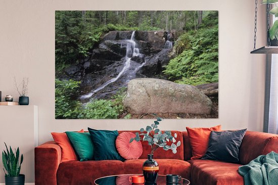 Foto: Canvas schilderij 150x100 cm wanddecoratie waterval in de bossen van het nationaal park skuleskogen in zweden muurdecoratie woonkamer slaapkamer decoratie kamer accessoires schilderijen