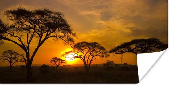 Zonsondergang in de Serengeti Poster - Foto print op Poster (wanddecoratie)