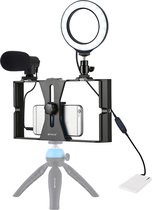 PULUZ 3 in 1 Vlogging Live Broadcast Smartphone Video Rig + Microfoon + 4.7 inch 12cm Ring LED Selfie Light Kits met Cold Shoe Statiefkop voor iPhone, Galaxy, Huawei, Xiaomi, HTC,