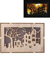 Houten Halloween Heks Pompoen Haunted House LED-verlichting Driedimensionale ornamenten (JM01504)