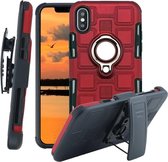 Voor iPhone XS 3 in 1 kubus pc + TPU beschermhoes met 360 graden draaien zilveren ringhouder (rood)