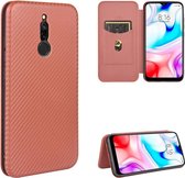 Voor xiaomi redmi 8 koolstofvezel textuur magnetische horizontale flip tpu + pc + pu lederen tas met kaartsleuf (bruin)