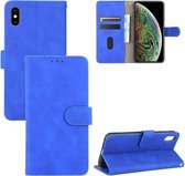 Voor iPhone XS / X Effen kleur Skin Feel Magnetische gesp Horizontale flip kalftextuur PU lederen tas met houder & kaartsleuven & portemonnee (blauw)