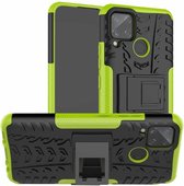 Voor OPPO Realme C15 Bandentextuur Schokbestendig TPU + PC beschermhoes met houder (groen)