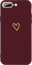 Voor iPhone 8 Plus / 7 Plus Golden Love-heart Pattern Colorful Frosted TPU telefoon beschermhoes (wijnrood)
