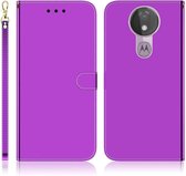 Voor Motorola Moto G7 Power Geïmiteerd Spiegeloppervlak Horizontale Flip Leren Case met Houder & Kaartsleuven & Portemonnee & Lanyard (Paars)