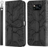 Voor Geschikt voor Xiaomi Poco X3 Life of Tree Embossing Pattern Horizontale flip lederen tas met houder & kaartsleuf & portemonnee & fotolijst & lanyard (zwart)