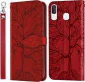 Voor Samsung Galaxy A20e Life of Tree Embossing Pattern Horizontale Flip lederen tas met houder & kaartsleuf & portemonnee & fotolijst & lanyard (rood)