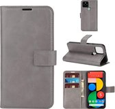 Voor Google Pixel 5 Retro Kalfspatroon Gesp Horizontale Leren Flip Case met Houder & Kaartsleuven & Portemonnee (Grijs)