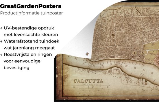 Illustration d'une ancienne carte de Calcutta en Inde affiche de jardin 180x120 cm - Toile de jardin / Toile d'extérieur / Peintures d'extérieur (décoration de jardin) XXL / Groot format!