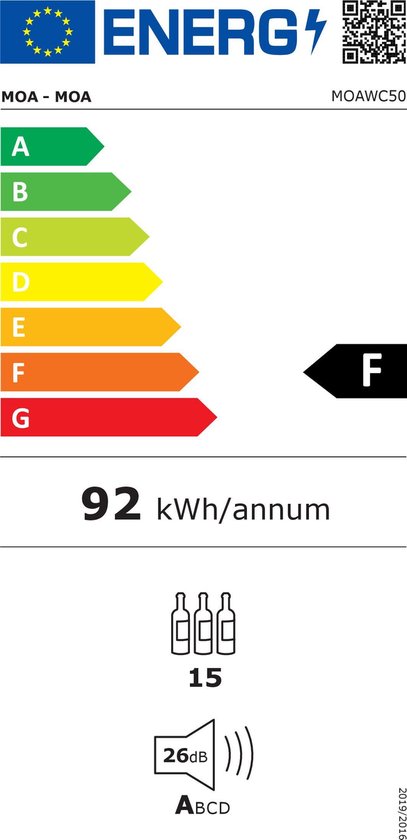 MOA Wijnkoelkast voor 15 Flessen - Wijnklimaatkast Vrijstaand - Wijnkoeler - Instelbaar tussen 12°C en 18°C - Inbouw - Zwart