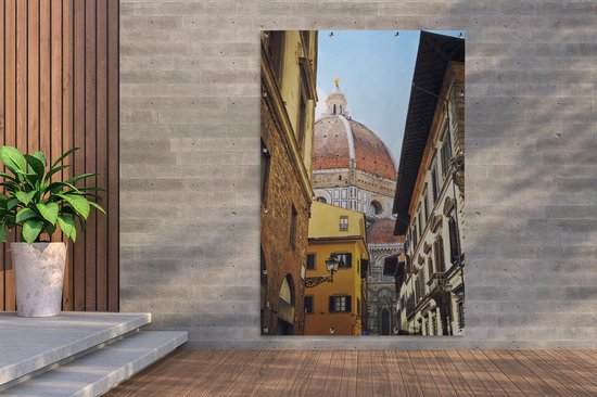Rue colorée et le Dom de Florence en Italie Affiche de jardin 120x180 cm - Toile de jardin / Toile d'extérieur / Peintures d'extérieur (décoration de jardin) XXL / Groot format!