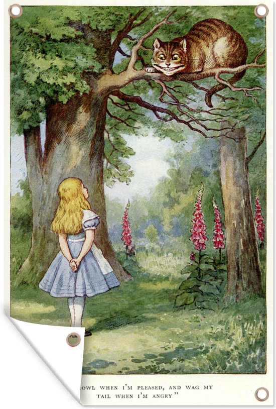 Tuindecoratie Vintage illustratie Alice en de kolderkat - 40x60 cm - Tuinposter - Tuindoek - Buitenposter