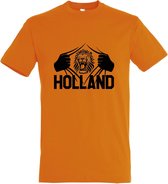 Oranje EK voetbal T-shirt met “ Brullende Leeuw en Holland “ print Zwart maat L