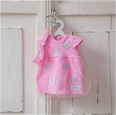 Poppenkleding Tiny treasures roze jurk met vlinders sokjes en haarband 44cm