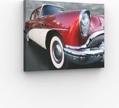Canvas Schilderij - Cadilac rood/wit 30x20 cm | Wanddecoratie | Fotoprint op Canvas | Woondecoratie Woonkamer Slaapkamer