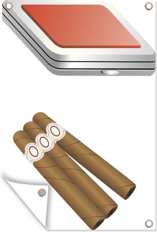 Tuindecoratie Een illustratie van een Cubaanse sigaar en een sigaret doos op een witte achtergrond - 40x60 cm - Tuinposter - Tuindoek - Buitenposter