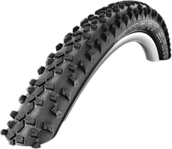 Zwarte Schwalbe Smart Sam mountainbikeband met duidelijk profielpatroon op de zijkant.