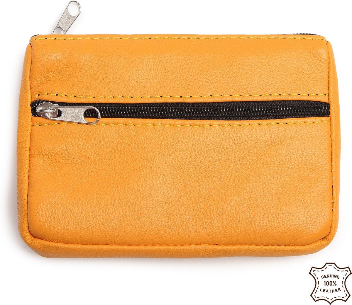 Bagwise®  Sleuteltasje - mini Portemonnee -Sleutelring - Pasjeshouder - Sleutelhoes - 11cm x 8cm -Echt Leer - Geel