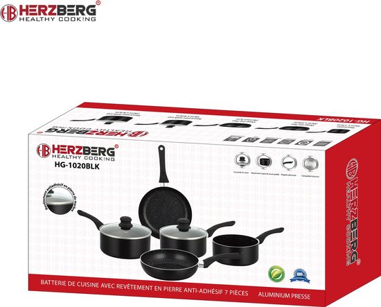 Herzberg HG-1020 : Set de casseroles 7 pièces avec revêtement antiadhésif  et... | bol