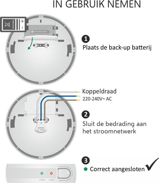 ELRO 230V Rookmelder FS1110P - Aan te sluiten op het lichtnet - met 10 jaar back-up batterij - Voldoet aan Bouwbesluit