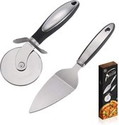 Pizzasnijder set met pizza mes en roller - Pizzarollers - Pizzamessen-Twee-delige roestvrijstalen pizza mes en schep set met multifunctionele rollen