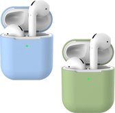 2 beschermhoesjes voor Apple Airpods - Licht Blauw & Groen - Siliconen case geschikt voor Apple Airpods 1 & 2