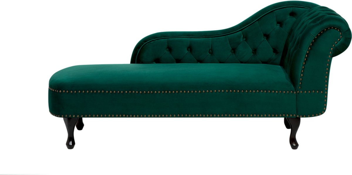 Beliani NIMES - Chaise longue - Donkergroen - Rechterzijde - Fluweel