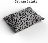 2 x kussenhoes 40 x 40 cm - zwart wit grijs bruin dierenprint - hoes voor sierkussen - set van 2 stuks - 100% katoen