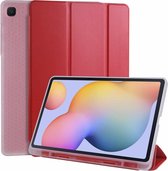 Voor Samsung Galaxy Tab S6 Lite P610 3-vouw horizontaal Flip PU-leer + schokbestendig TPU-hoesje met houder en pen-sleuf (rood)