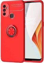 Voor OnePlus N100 metalen ringhouder 360 graden roterende TPU-hoes (rood + rood)