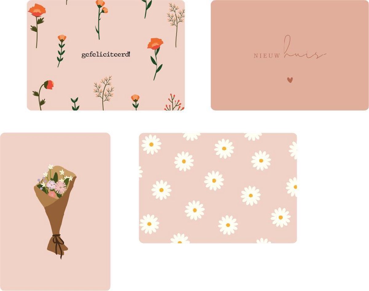 Set van 8 ansichtkaarten - naturel - bloemen - nieuw huis - samenwonen