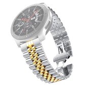 22mm voor Samsung Galaxy horloge 3 45mm vijf kralen stalen vervangende band horlogeband (zilver goud)